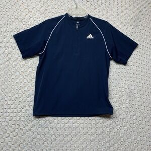 Adidas Pullover Golf Tennis‎ Jacket Women Sz L Navy Blue White Stripes Athletic